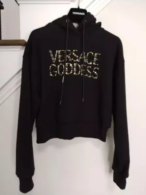 Versace Black Goddess Studded Crop Hoodie