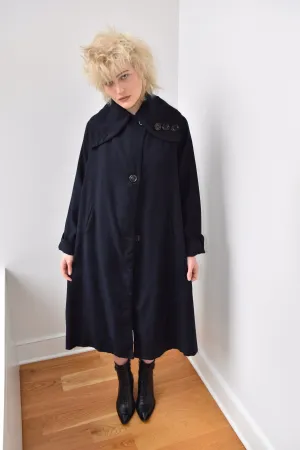 Vintage 100% Lamb’s Wool Navy High Collar Trench Coat