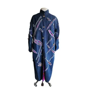 Vintage 90s Denim Coat Colorful Slashes Free Forms Nimityongskul Art Clothes