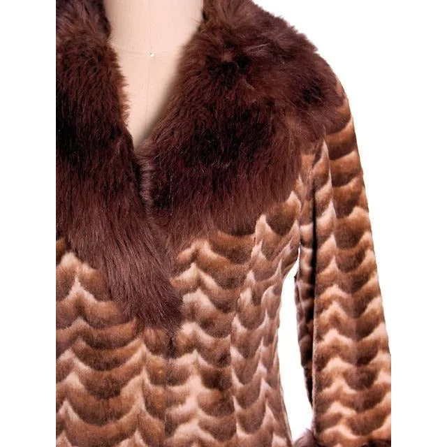 Vintage Ladies Coat Printed Faux Fur Made in England 1970s