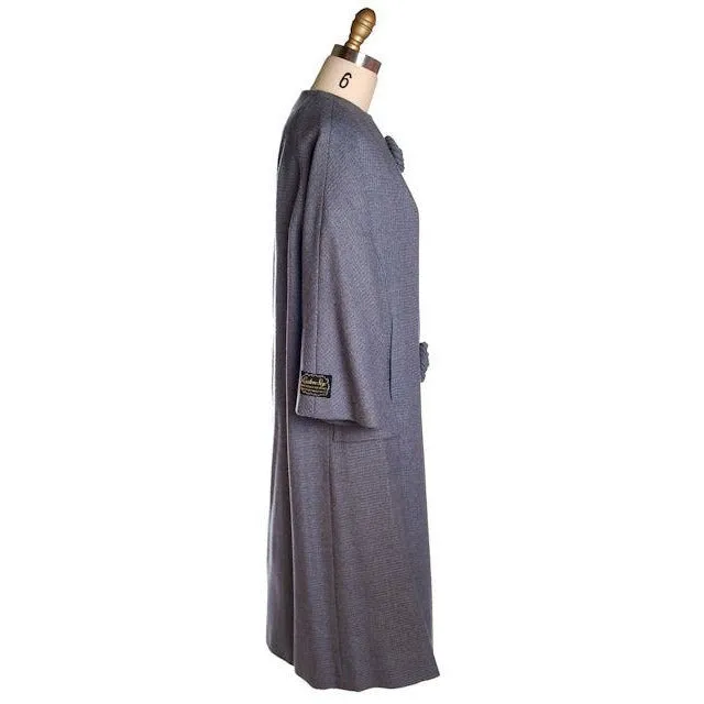 Vintage Ladies Spring Coat Gray Wool Fab Buttons Promenade 1950s