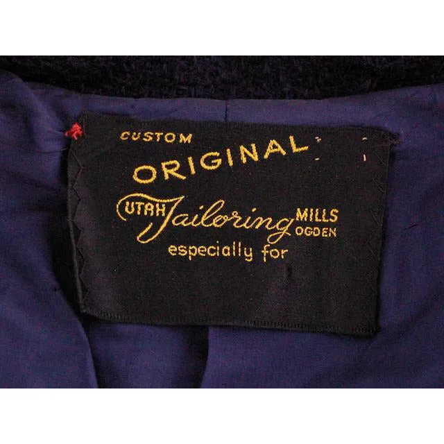 Vintage Navy Wool Boucle Classic Coat 1960s Utah Tailoring Mills