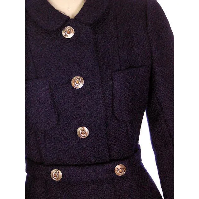 Vintage Navy Wool Boucle Classic Coat 1960s Utah Tailoring Mills