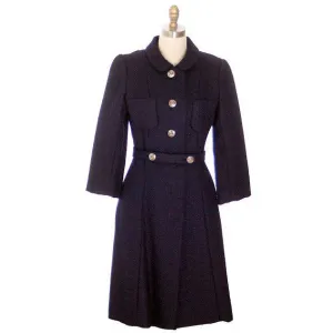 Vintage Navy Wool Boucle Classic Coat 1960s Utah Tailoring Mills