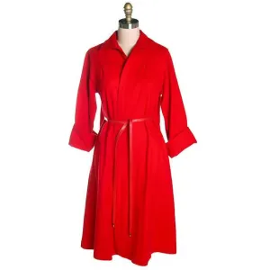 Vintage Red Wool Lightweight Coat Ladies Unique Belting 1950s