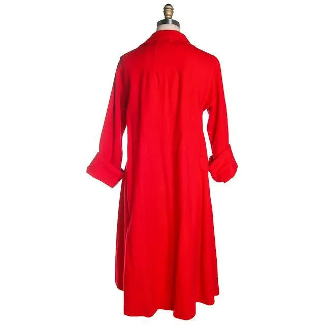 Vintage Red Wool Lightweight Coat Ladies Unique Belting 1950s
