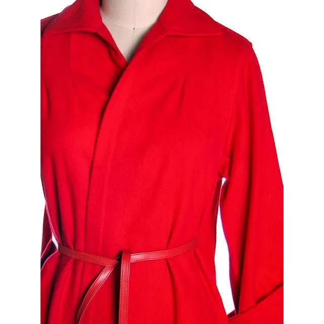 Vintage Red Wool Lightweight Coat Ladies Unique Belting 1950s