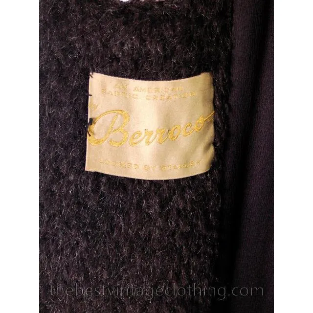 Vintage Swing Cape Coat Charcoal Mohair Persian Lamb  Trim 1940s Berroco One Size