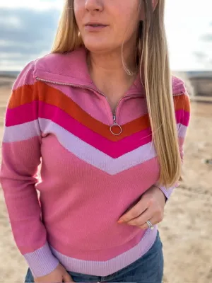Vintage Vibes Pink Quarter Zip Sweater
