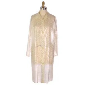 Vintage Vinyl Raincoat Clear w White Polka Dots 1970s Size M 42" Bust