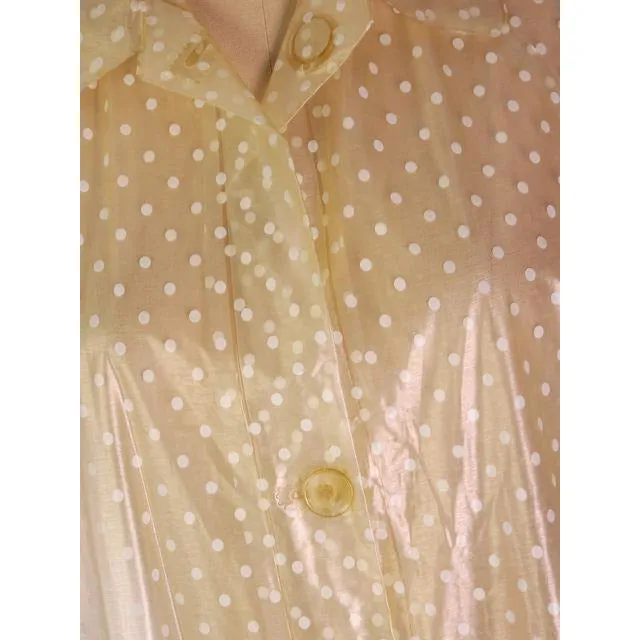 Vintage Vinyl Raincoat Clear w White Polka Dots 1970s Size M 42" Bust