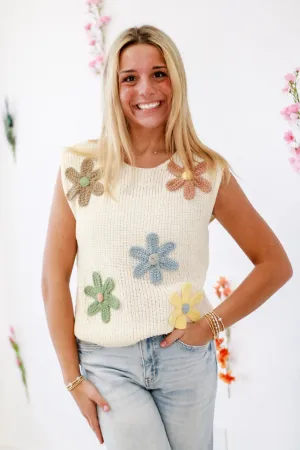 Welcoming Spring in Florals Sleeveless Sweater
