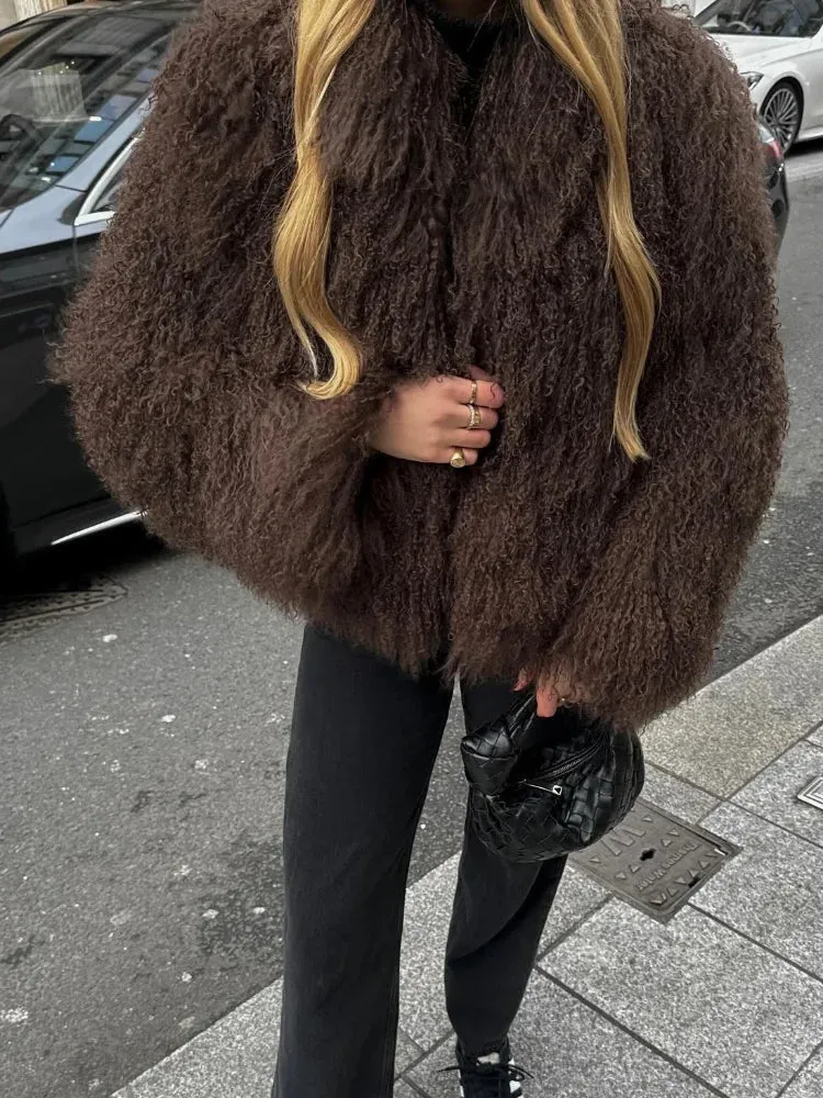 Winter Fashion Solid Fluffy Fur Coat Women High Street Luxury Lapel Collar Faux Fur Jacket Female Casual Overcoats