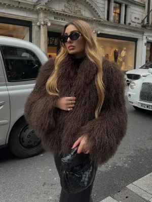 Winter Fashion Solid Fluffy Fur Coat Women High Street Luxury Lapel Collar Faux Fur Jacket Female Casual Overcoats
