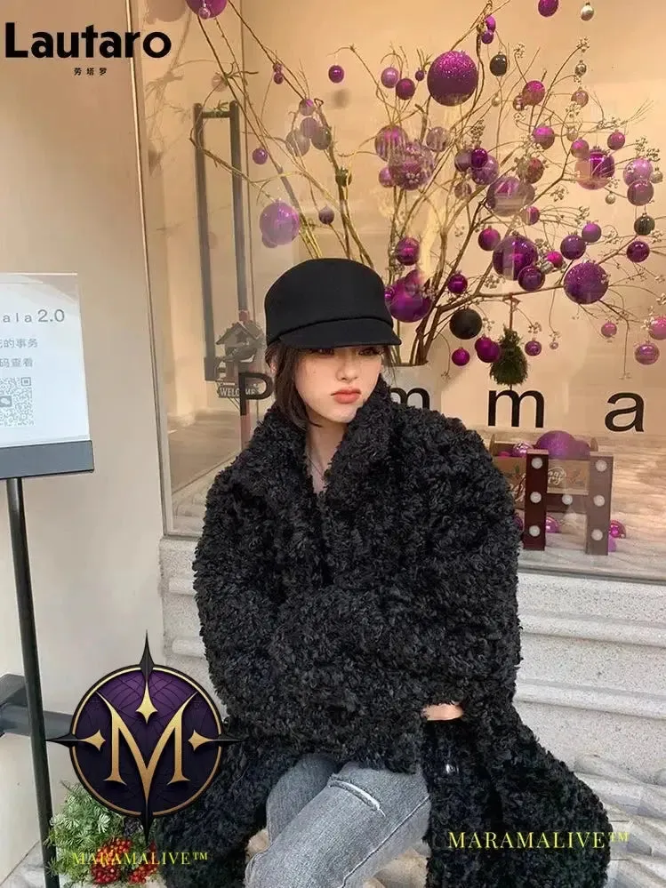 Winter Long Loose Casual Soft Thick Warm Fluffy Black Faux Fur Coat Women Stand Collar Hairy Furry Fuzzy Overcoat 2023