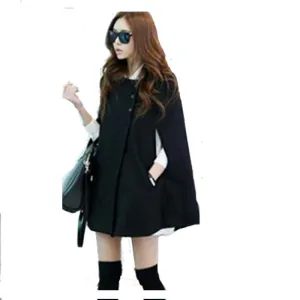 Women Ladies Batwing Oversized Casual Poncho Winter Coat Jacket Loose Cloak Cape Outwear Black Big Size S-X L H0876