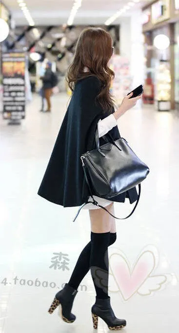 Women Ladies Batwing Oversized Casual Poncho Winter Coat Jacket Loose Cloak Cape Outwear Black Big Size S-X L H0876