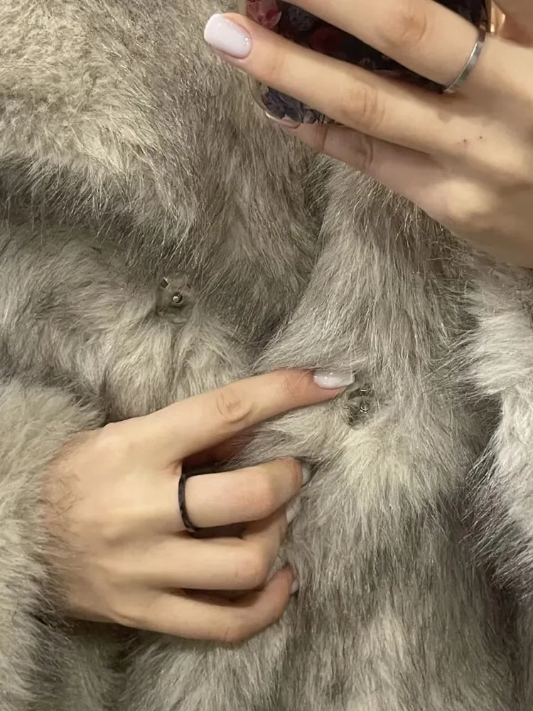 Women Luxury Big Fur Collar Overcoats