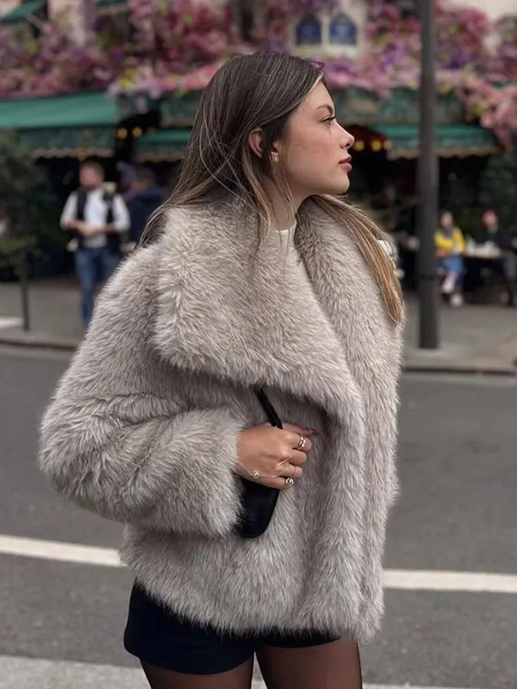 Women Luxury Big Fur Collar Overcoats