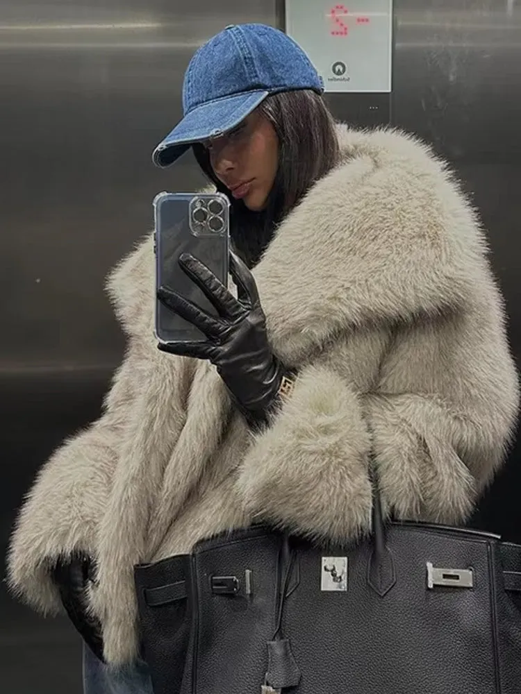 Women Luxury Big Fur Collar Overcoats