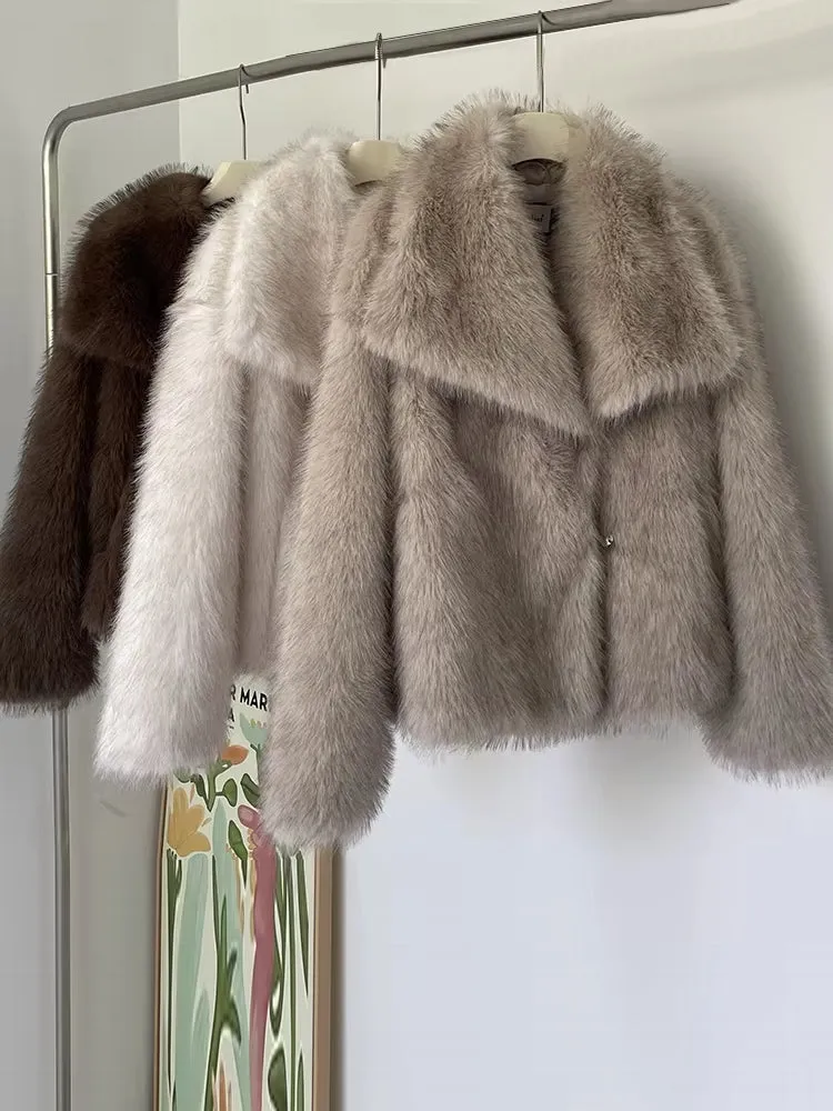 Women Luxury Big Fur Collar Overcoats