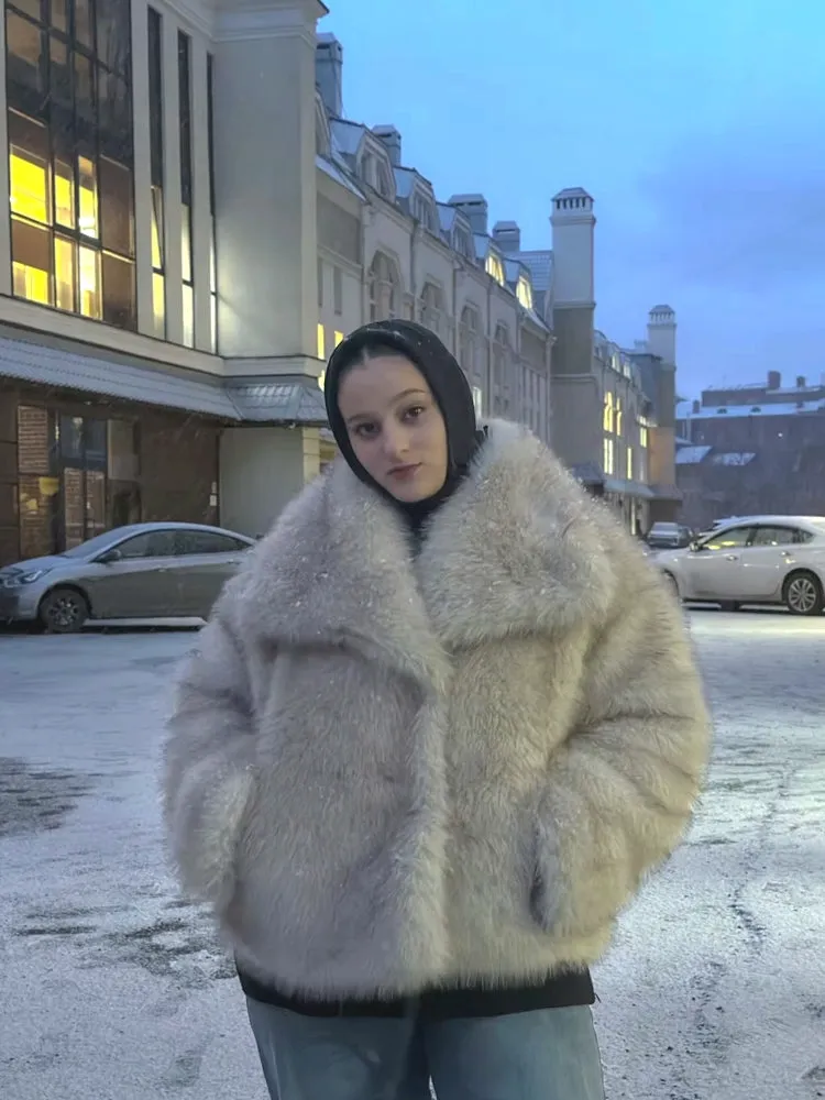 Women Luxury Big Fur Collar Overcoats