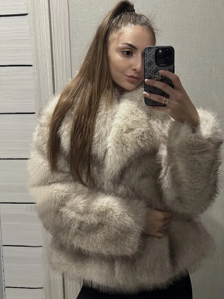 Women Luxury Big Fur Collar Overcoats