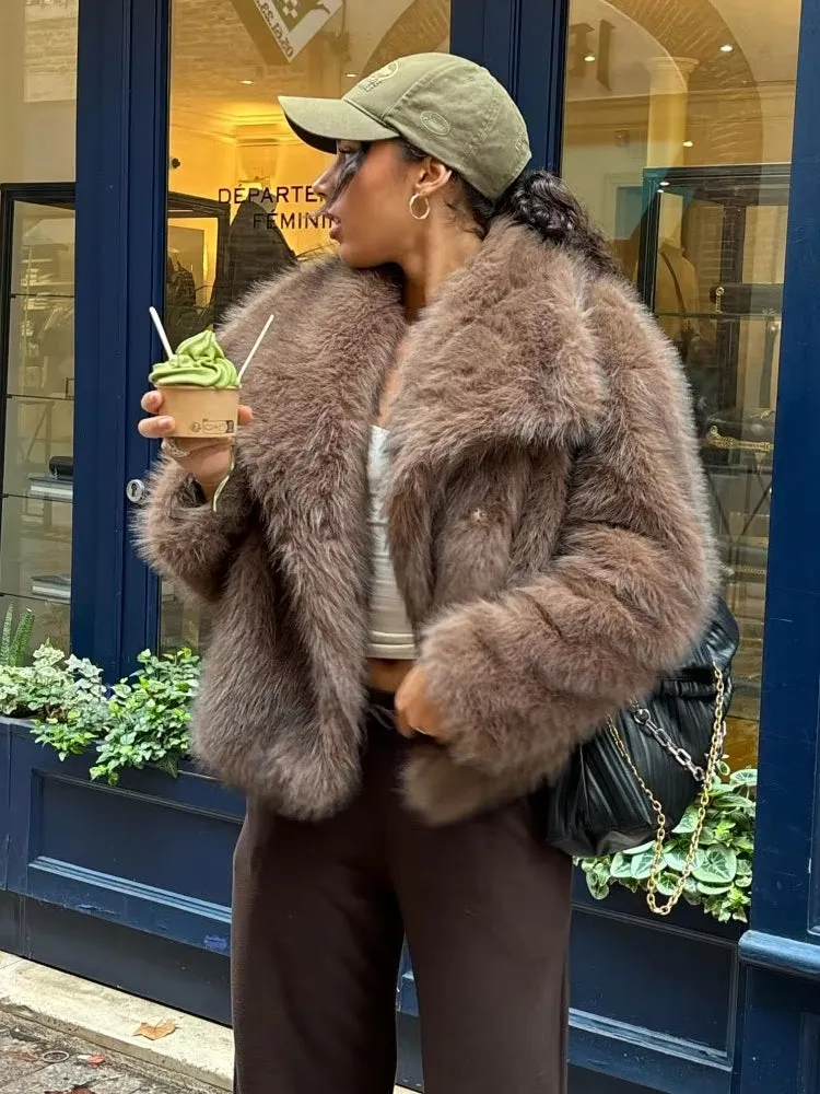 Women Luxury Big Fur Collar Overcoats
