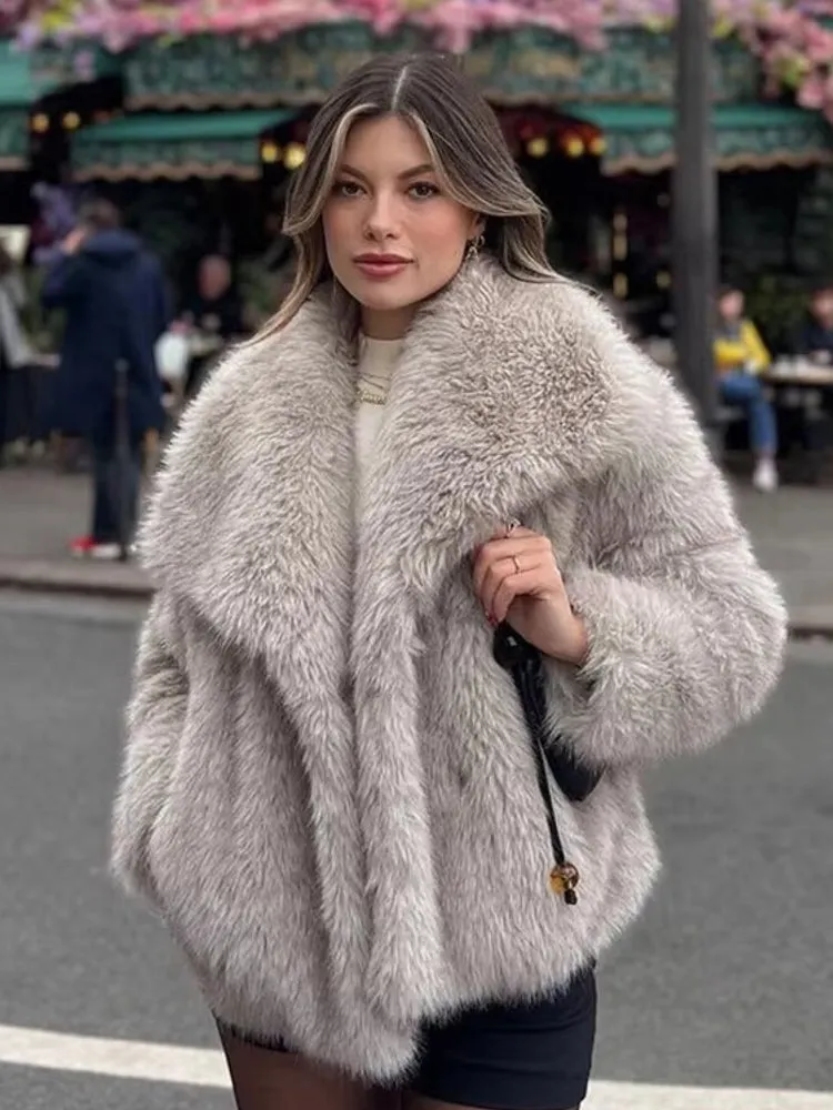 Women Luxury Big Fur Collar Overcoats