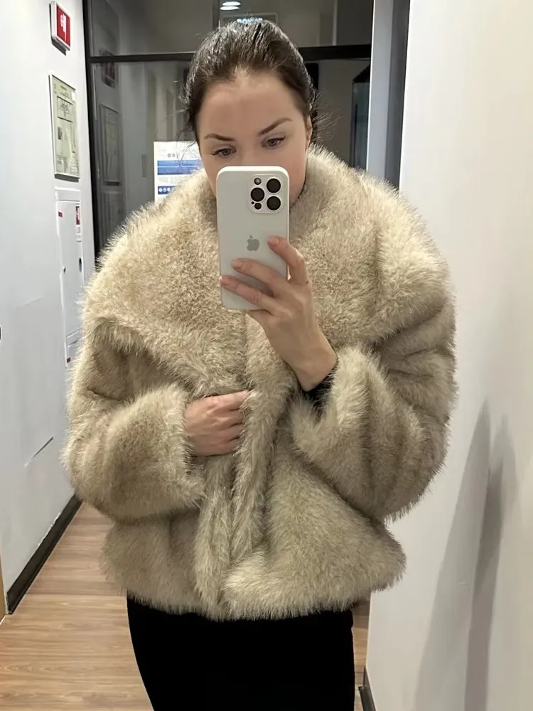 Women Luxury Big Fur Collar Overcoats