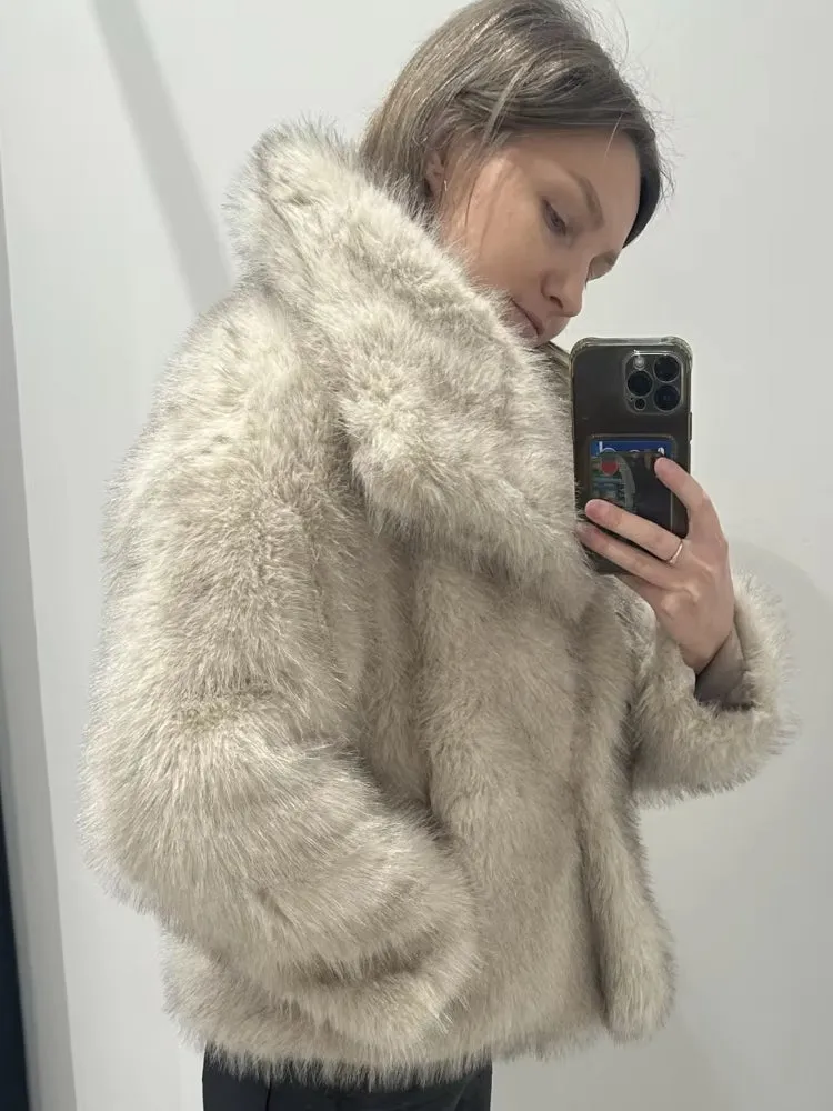 Women Luxury Big Fur Collar Overcoats