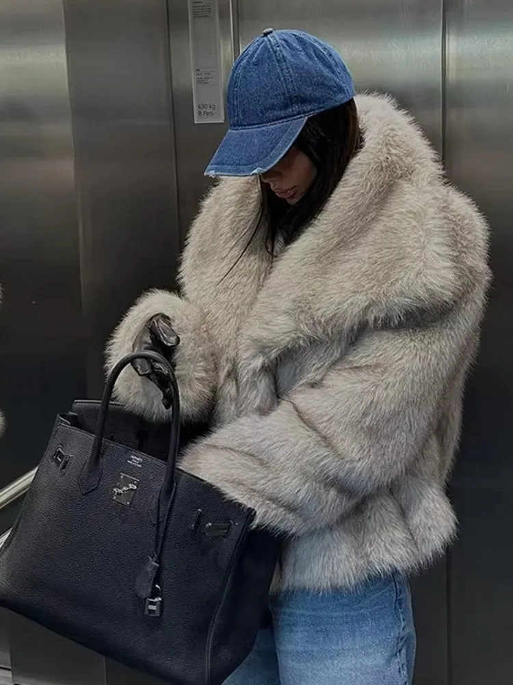 Women Luxury Big Fur Collar Overcoats