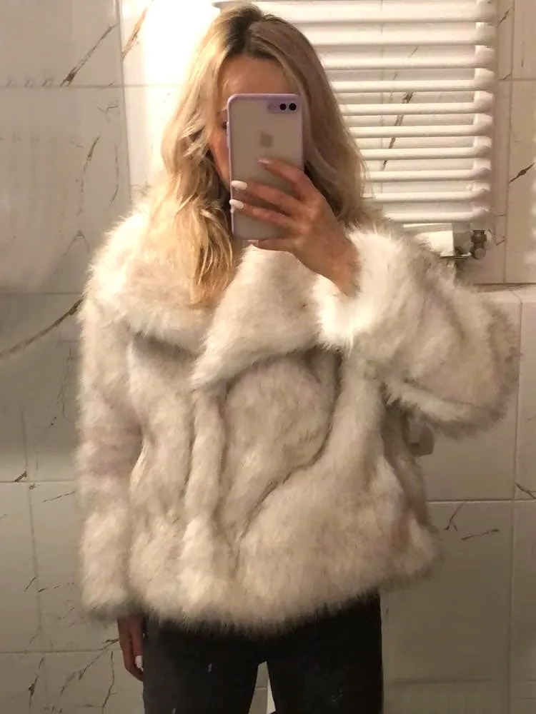 Women Luxury Big Fur Collar Overcoats