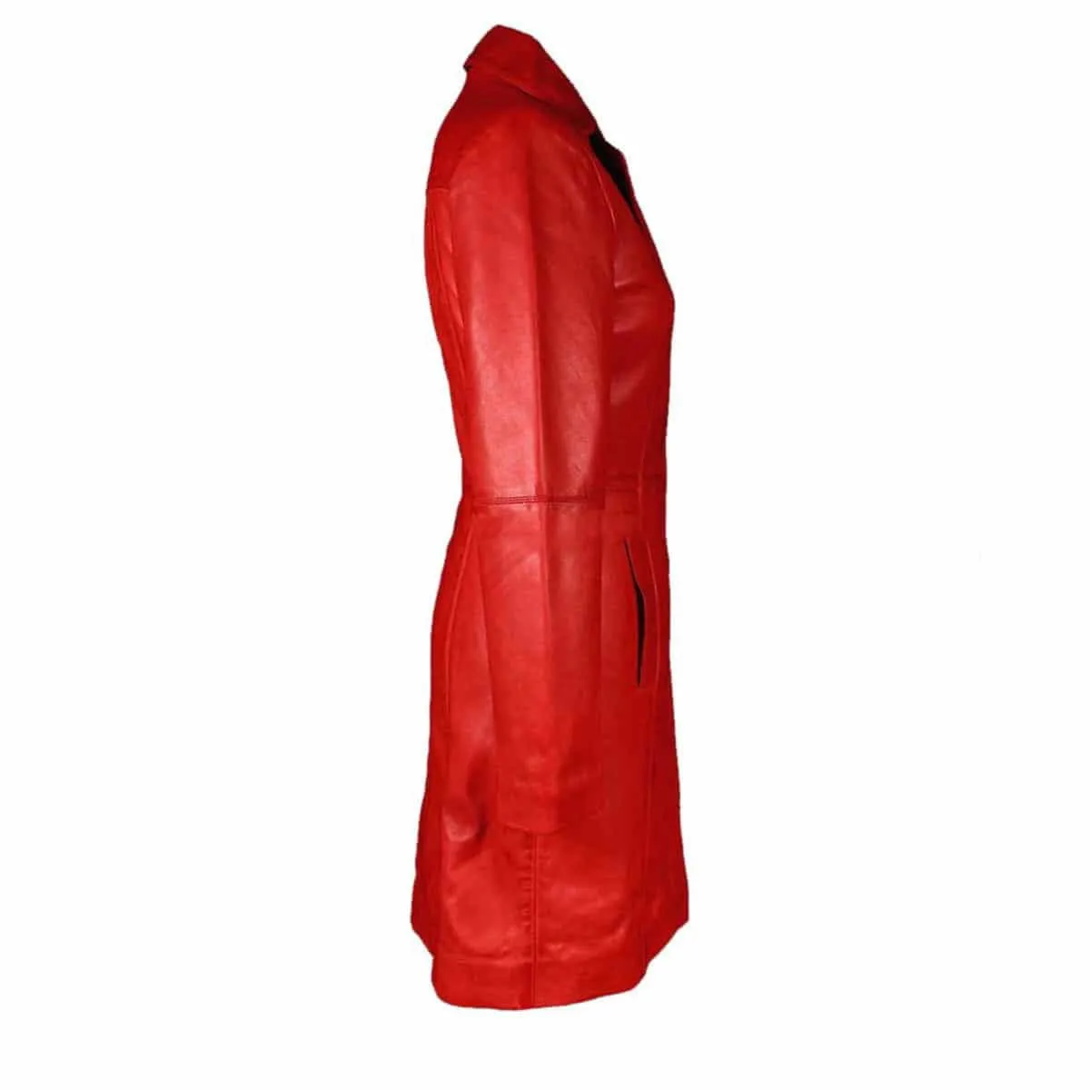 Women Red Cow Leather Steampunk Goth Style Trench Coat  - T16-RED