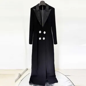Women's High Split Deep V-Neck Maxi Dress in Black