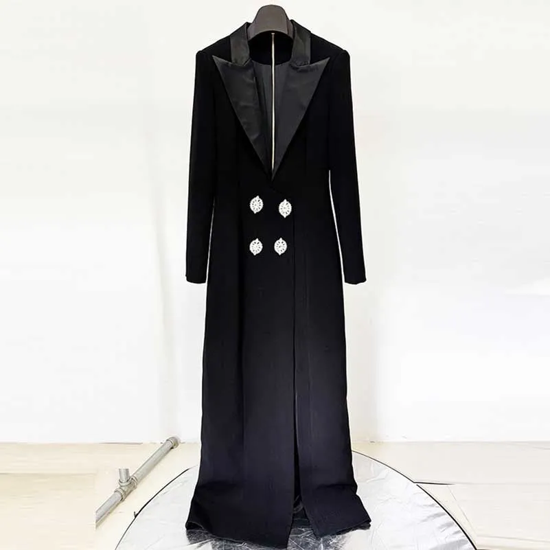 Women's High Split Deep V-Neck Maxi Dress in Black