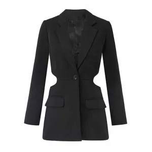 Women's Hollow Out Blazer Long Sleeve One Button Lace Up Back Jacket
