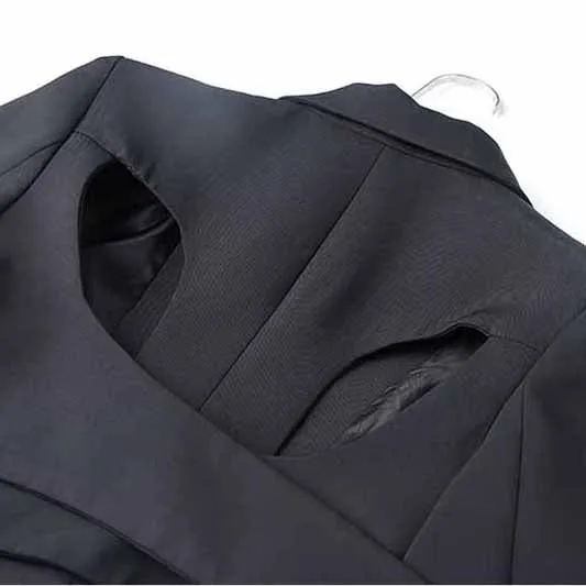 Women's Hollow Out Blazer Long Sleeve One Button Lace Up Back Jacket