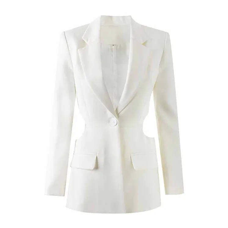 Women's Hollow Out Blazer Long Sleeve One Button Lace Up Back Jacket