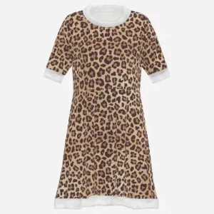 Women's Leopard Print Velvet Mini Dress | Retro 70s Winter Dress | Vintage Animal Print Party Dress