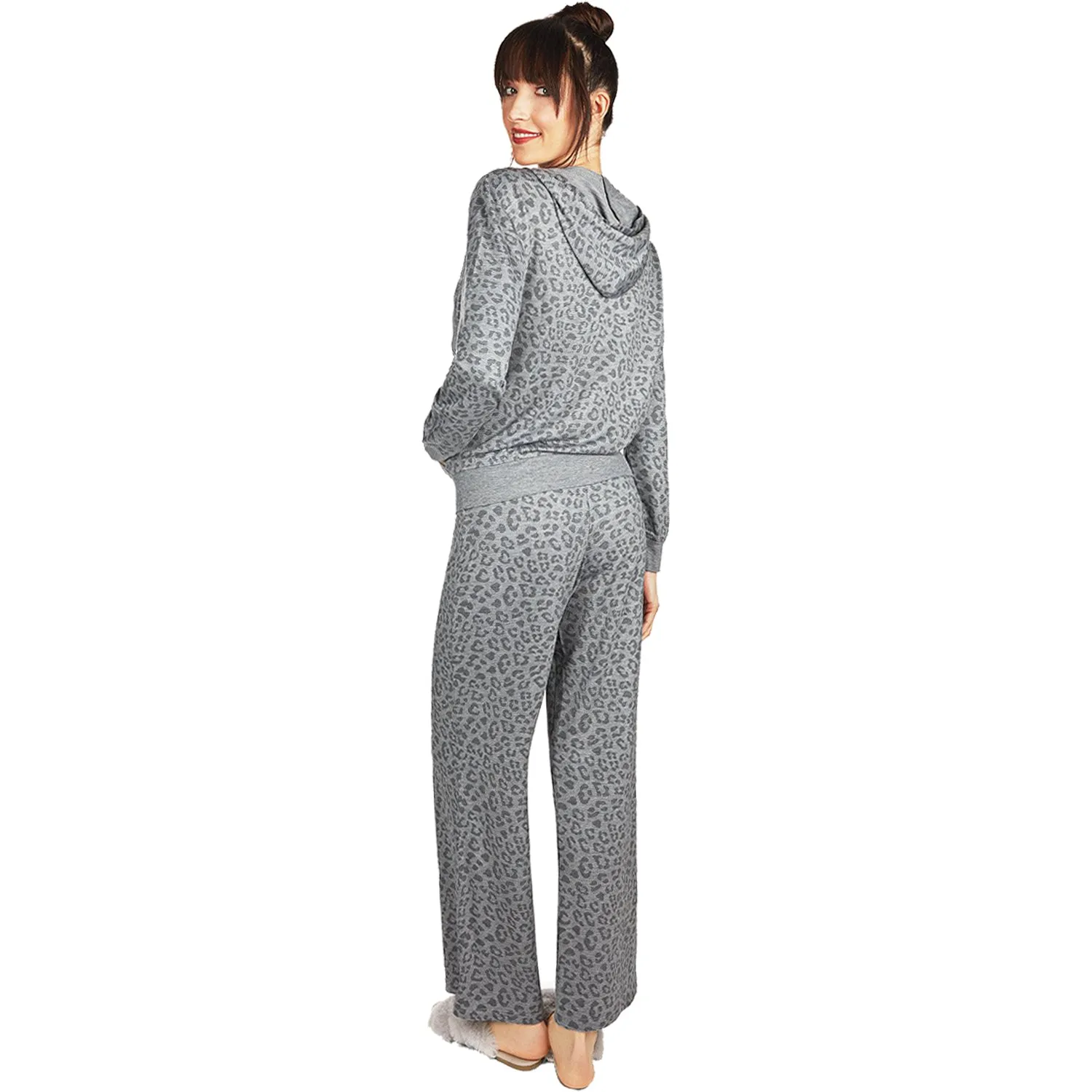Women's MeMoi Leopard Terry Lounge Hoodie Grey Heather