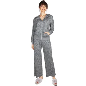 Women's MeMoi Leopard Terry Lounge Hoodie Grey Heather