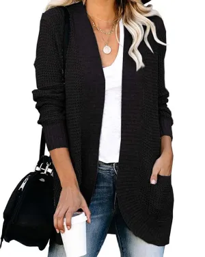 Women's Open Stitch Large Pocket Knitted Sweater Winter Warm Long Sleeve Sweaters