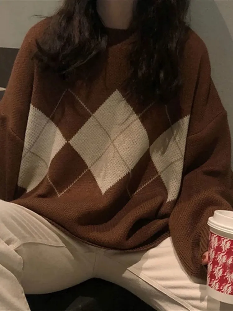 Women's Pullover Knitted Sweater Oversized Loose Patterned Ladies Winter Sweater