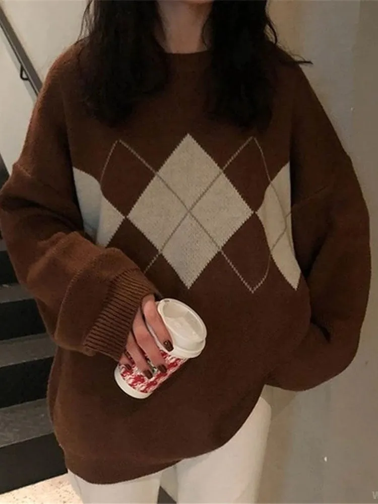 Women's Pullover Knitted Sweater Oversized Loose Patterned Ladies Winter Sweater