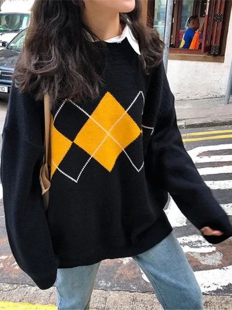 Women's Pullover Knitted Sweater Oversized Loose Patterned Ladies Winter Sweater