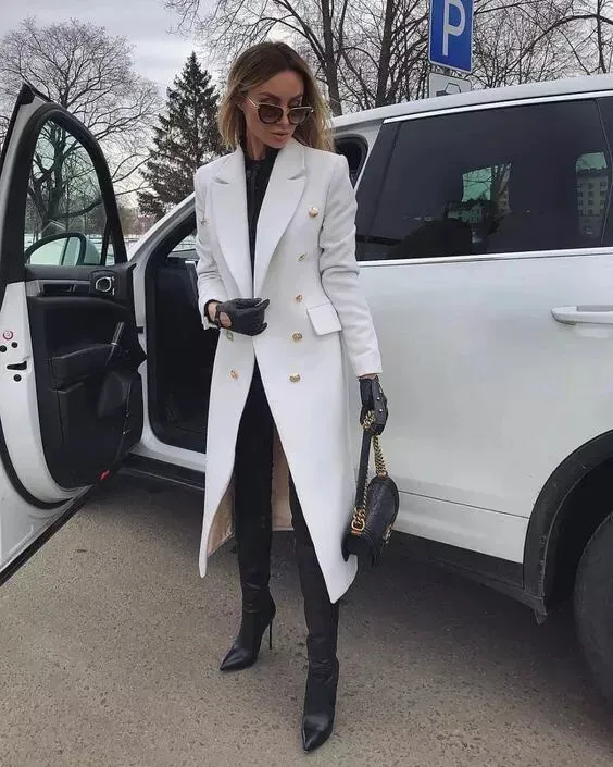 Women's White Trench Leather Long coat. Real Soft Lambskin Leather Stylish Coat.