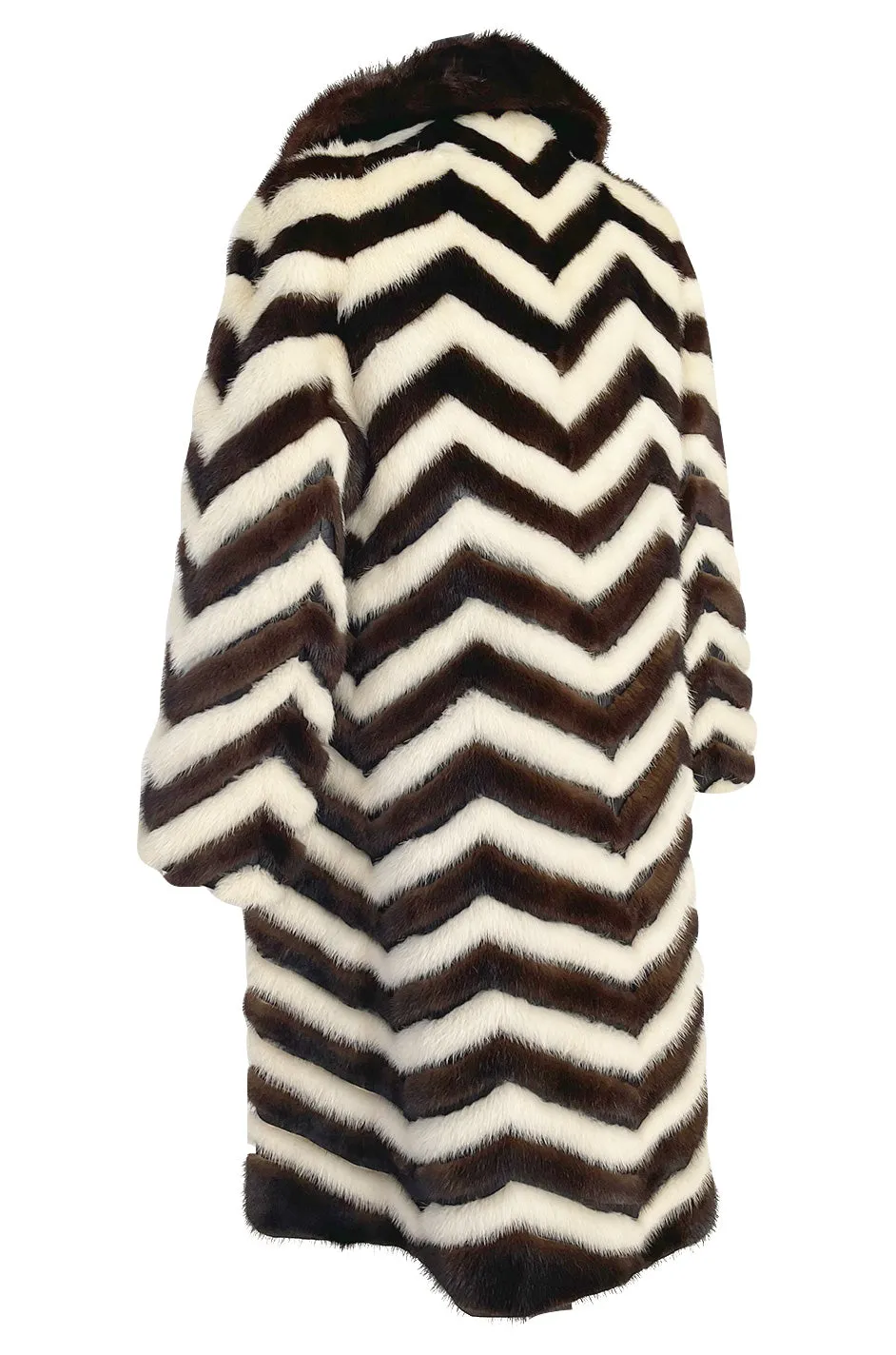 Wonderful 1960s Mink Coat w a Deep Brown Chocolate & Ivory Fur & Leather Chevron Pattern