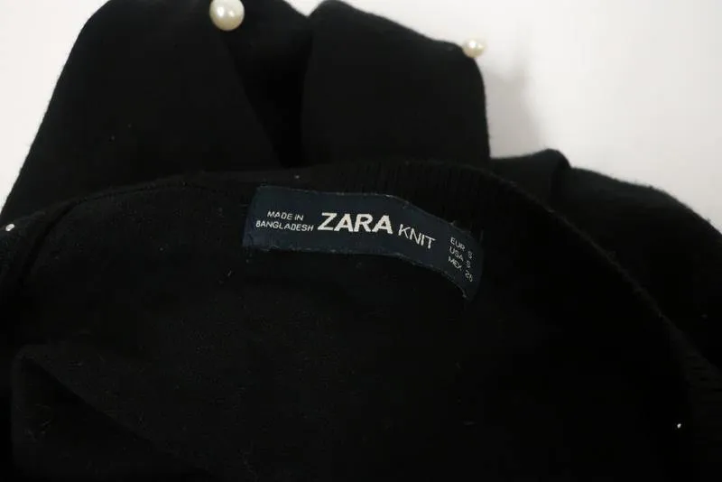 Zara Women's Sweater: Black Rayon Size S, Pre-owned