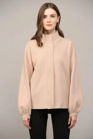 Zip Up Mock Neck Sweater Jacket - Taupe